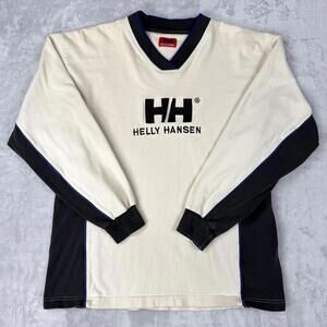 VTG Helly Hansen Sweatshirt Men Size S Fleece V-Neck Big HH Logo Y2K Gorpcore